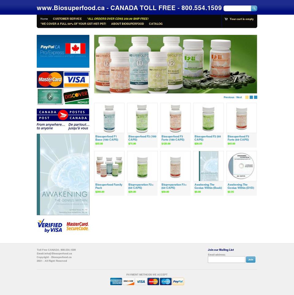 biosuperfood.ca shopify website screenshot