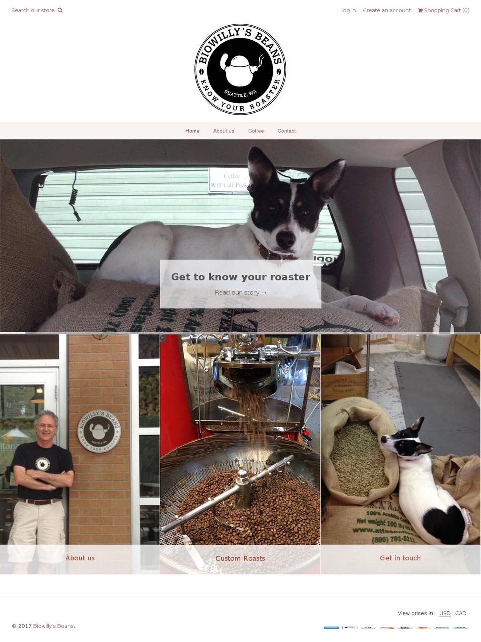 biowillysbeans.com shopify website screenshot