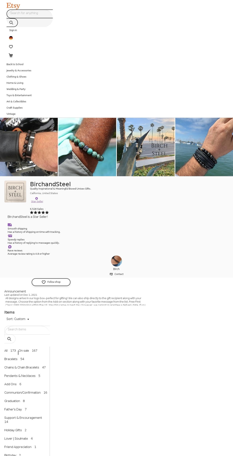 birchandsteel.com — Shopify storefront screenshot