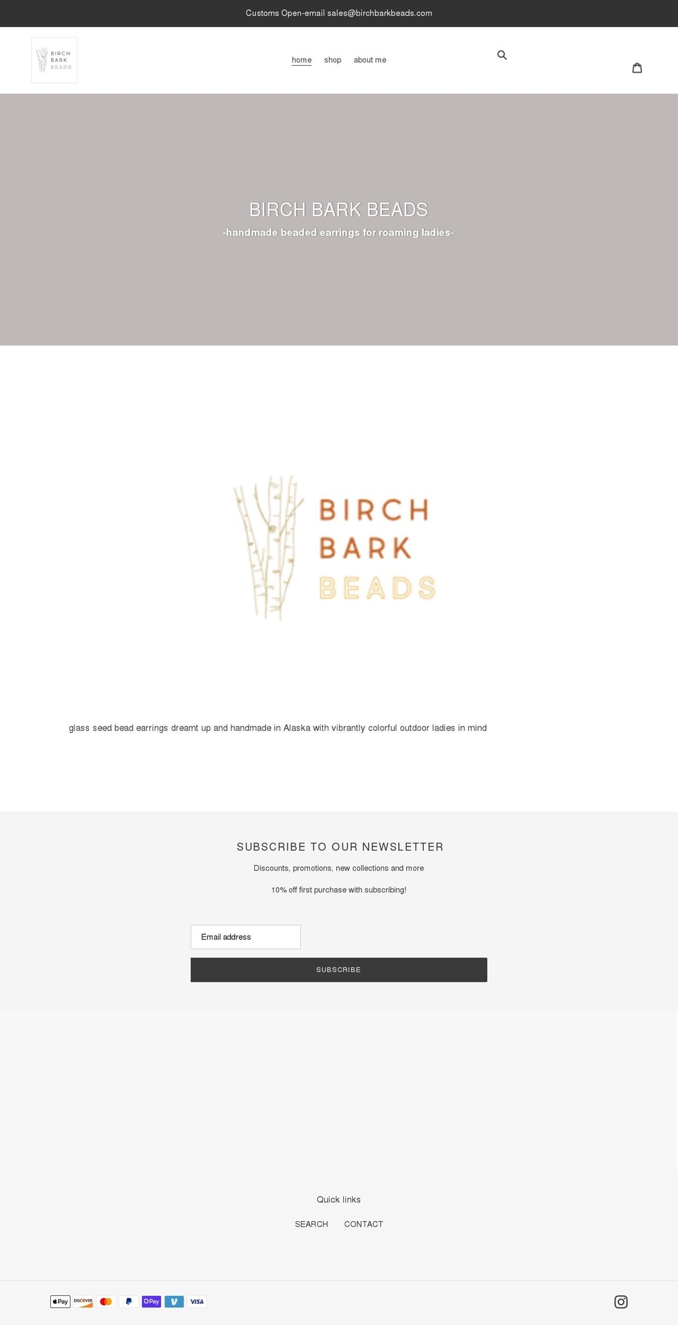 birchbarkbeads.com shopify website screenshot