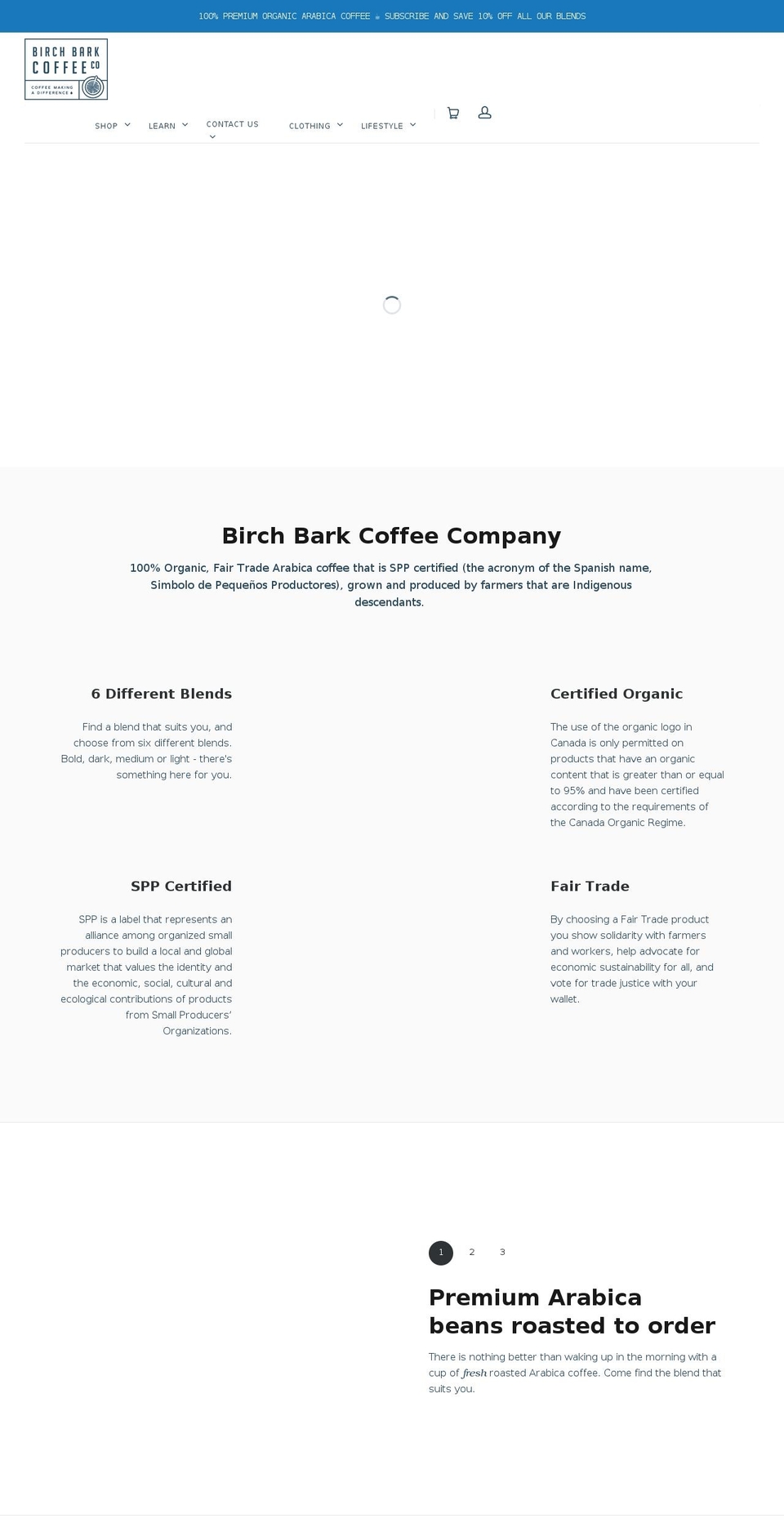 birchbarkcoffeecompany.com — Shopify storefront screenshot