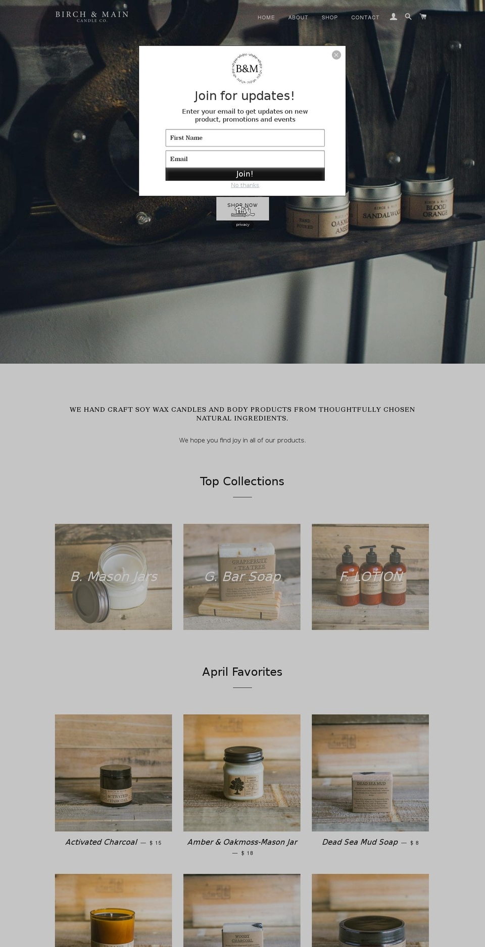 birchmaincandle.com shopify website screenshot