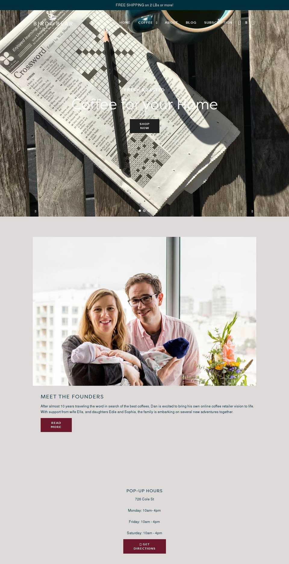 birdandbearcoffee.com shopify website screenshot