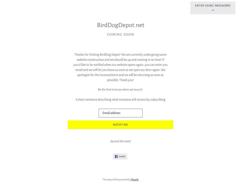 birddogdepot.net shopify website screenshot