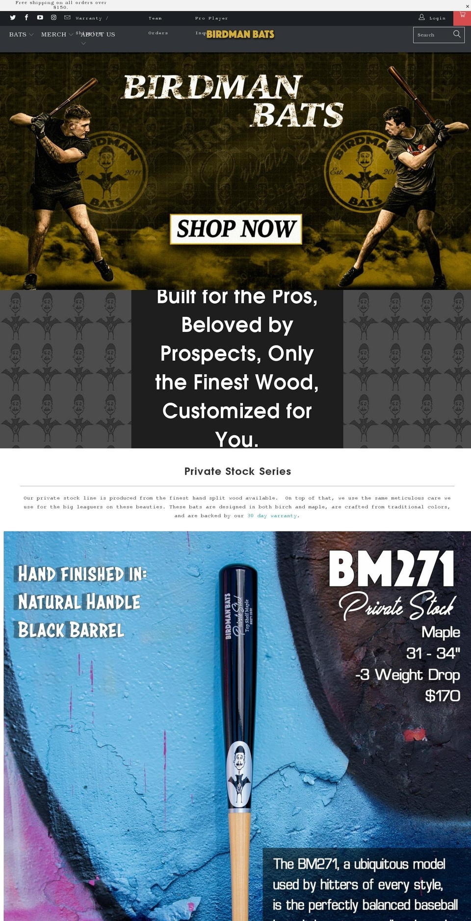 birdmanbats.com shopify website screenshot