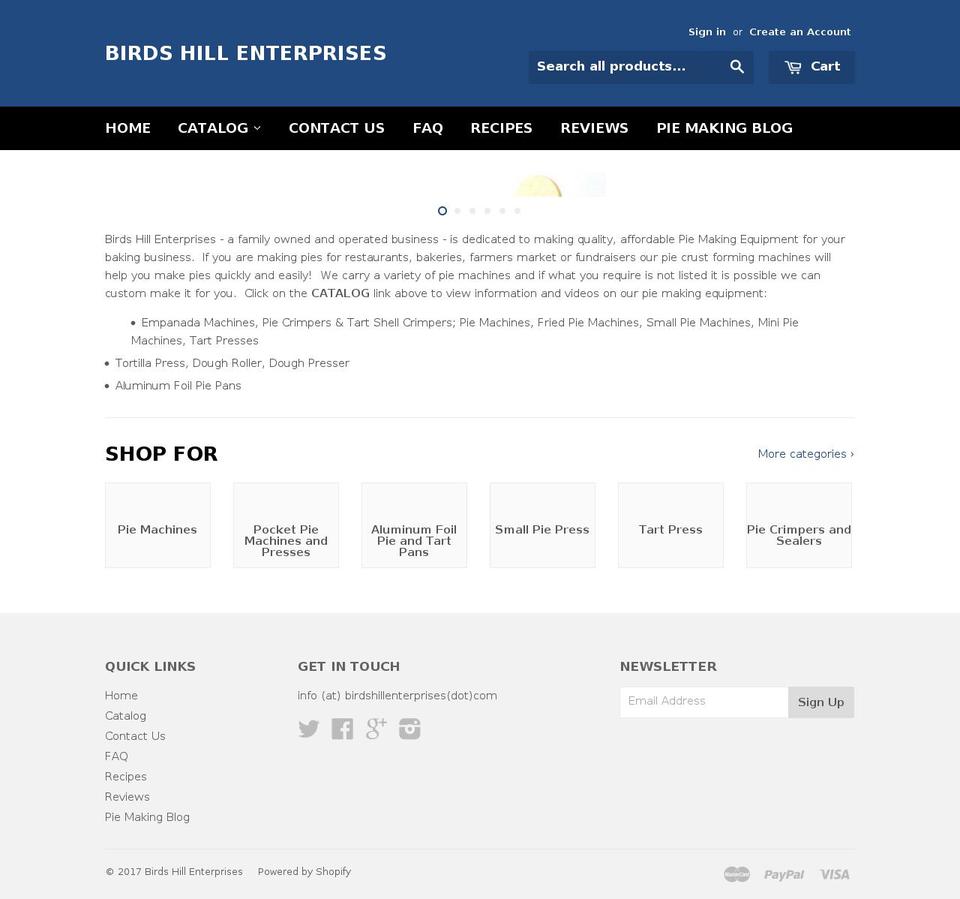 birdshillenterprises.com shopify website screenshot