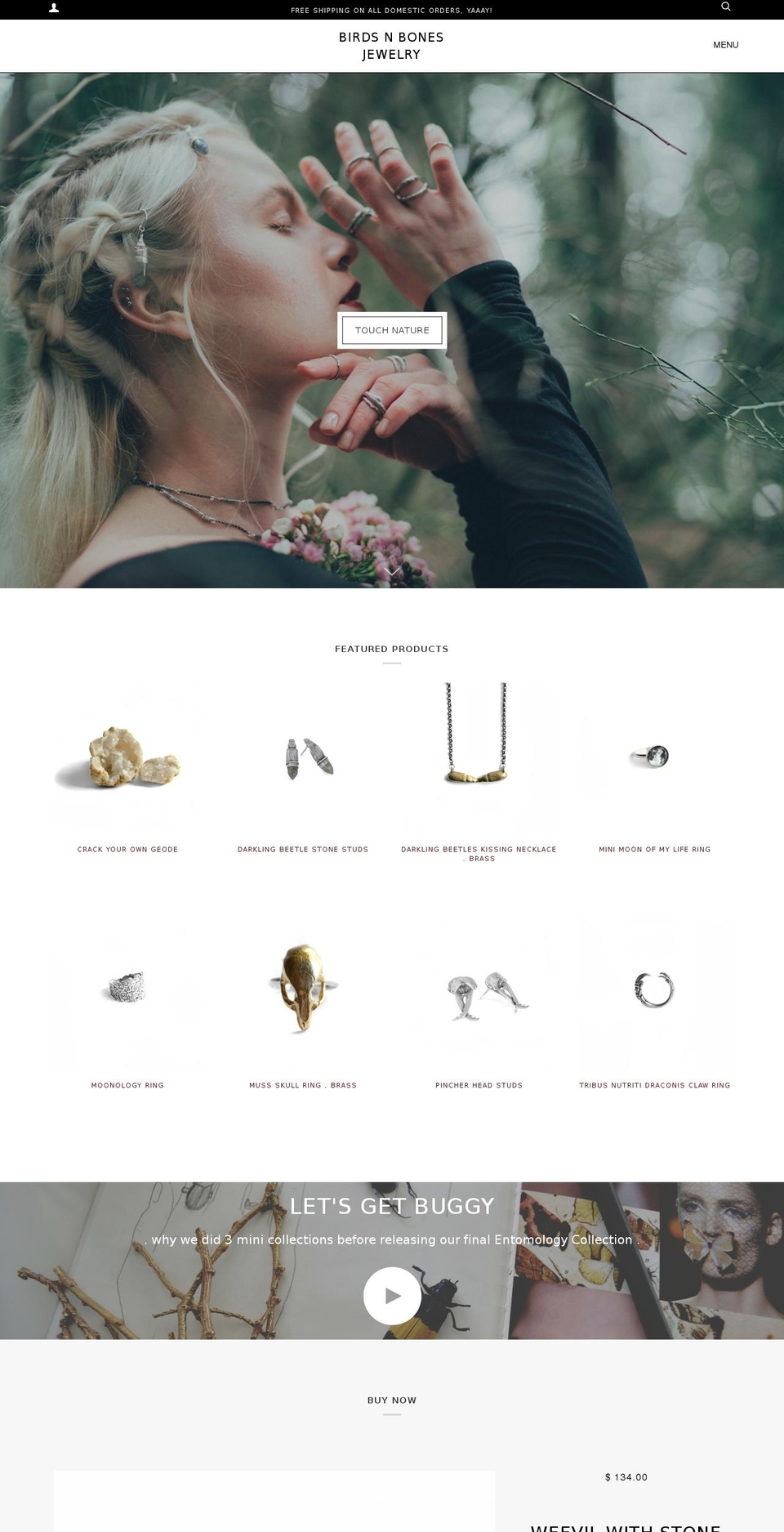 birdsnbonesjewelry.com shopify website screenshot