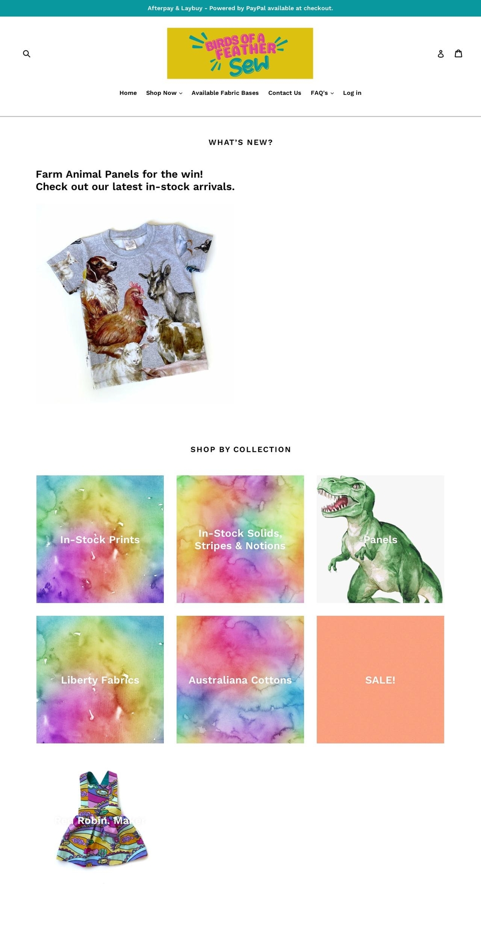 birdsofafeathercustomfabrics.com — Shopify storefront screenshot