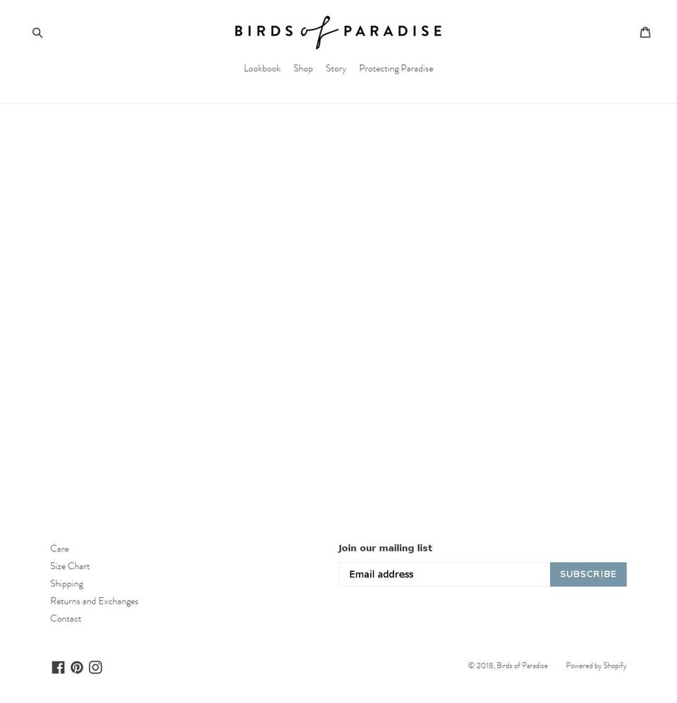 birdsofparadiseclothing.com — Shopify storefront screenshot