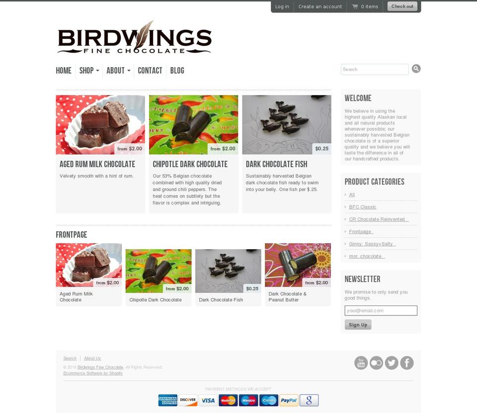 birdwingschocolate.com — Shopify storefront screenshot