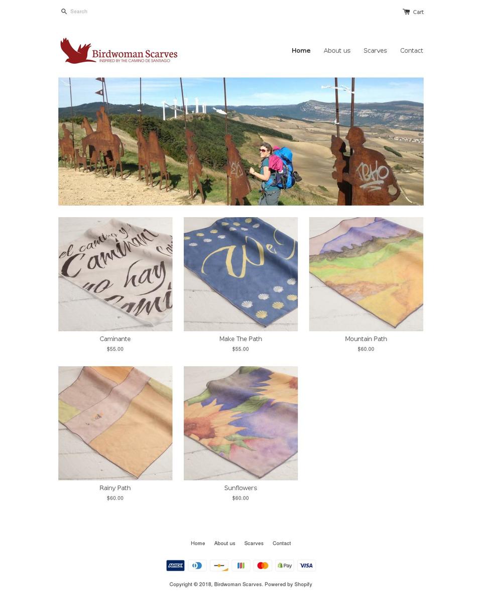 birdwomanscarves.com shopify website screenshot