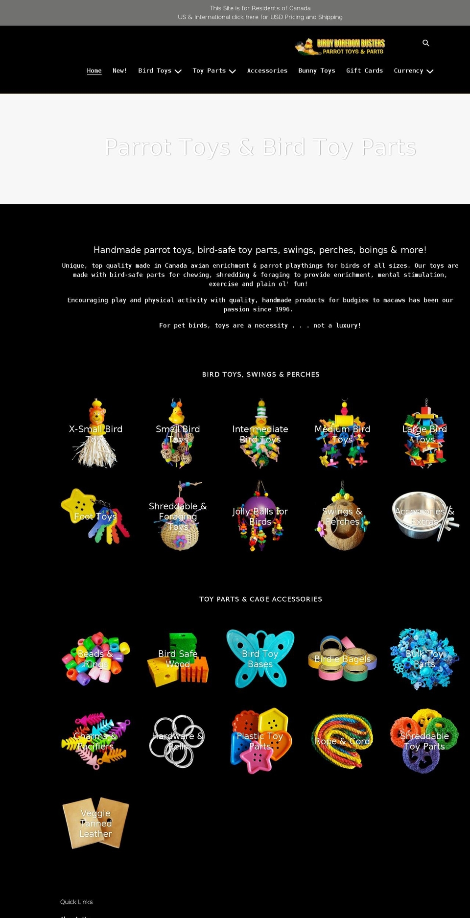 birdyboredombusters.ca shopify website screenshot