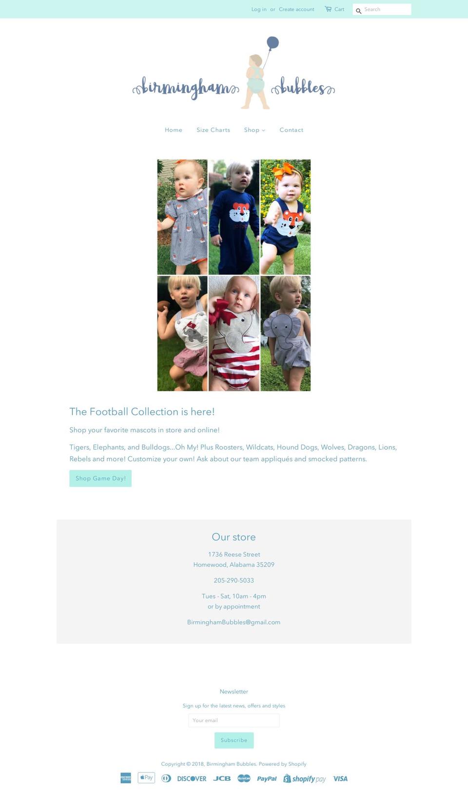birminghambubbles.com shopify website screenshot