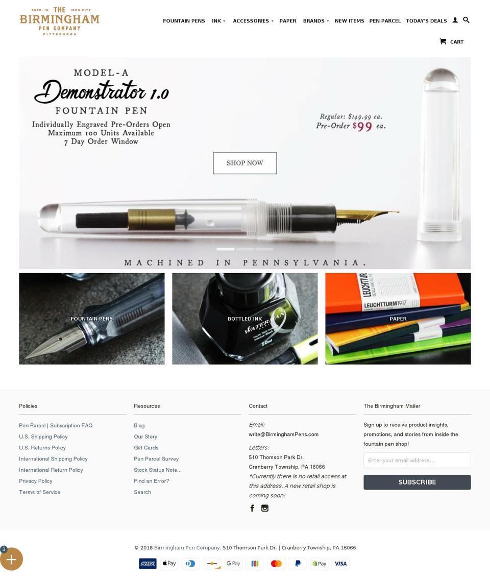 birminghampencompany.com — Shopify storefront screenshot