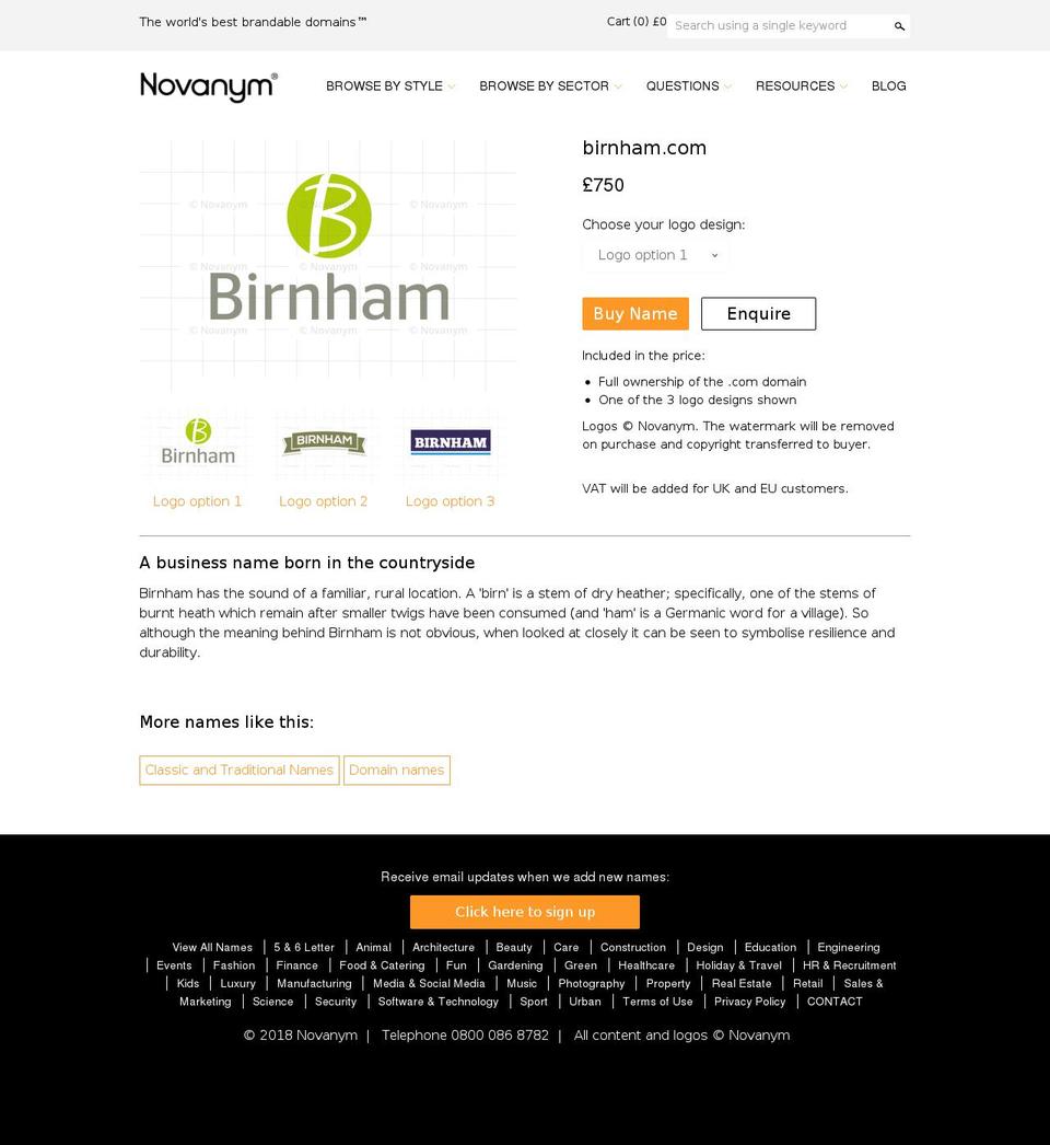 birnham.com — Shopify storefront screenshot