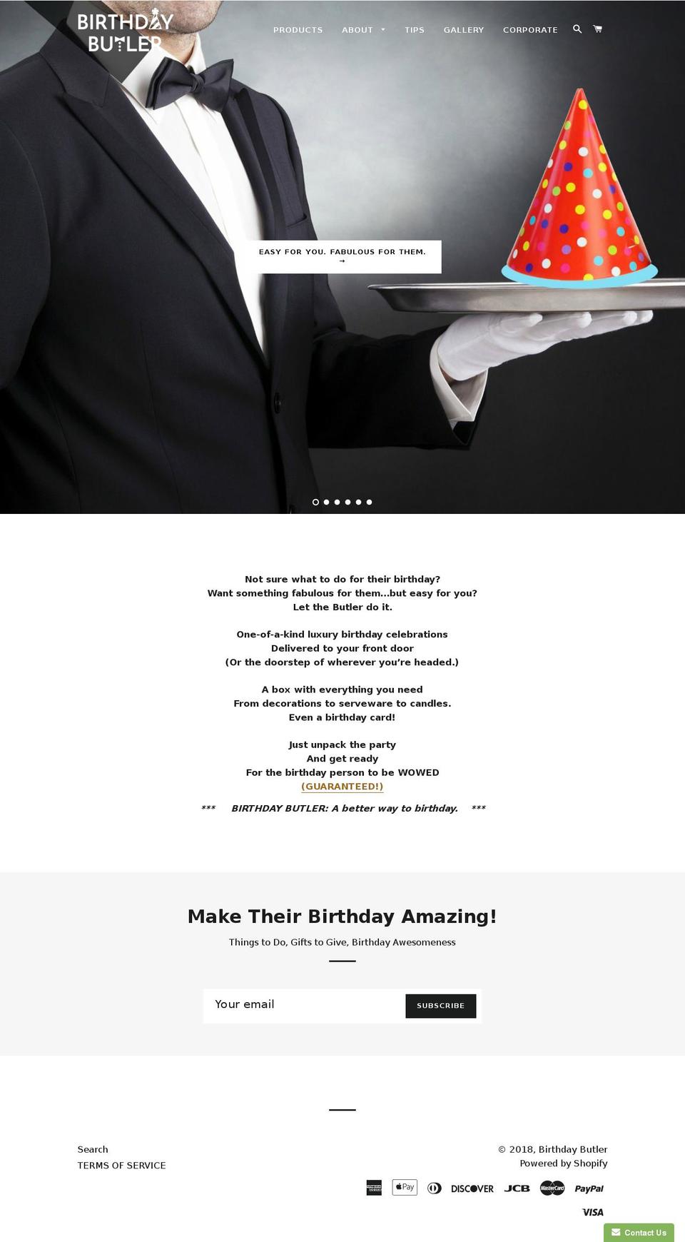 birthdaybutler.com shopify website screenshot