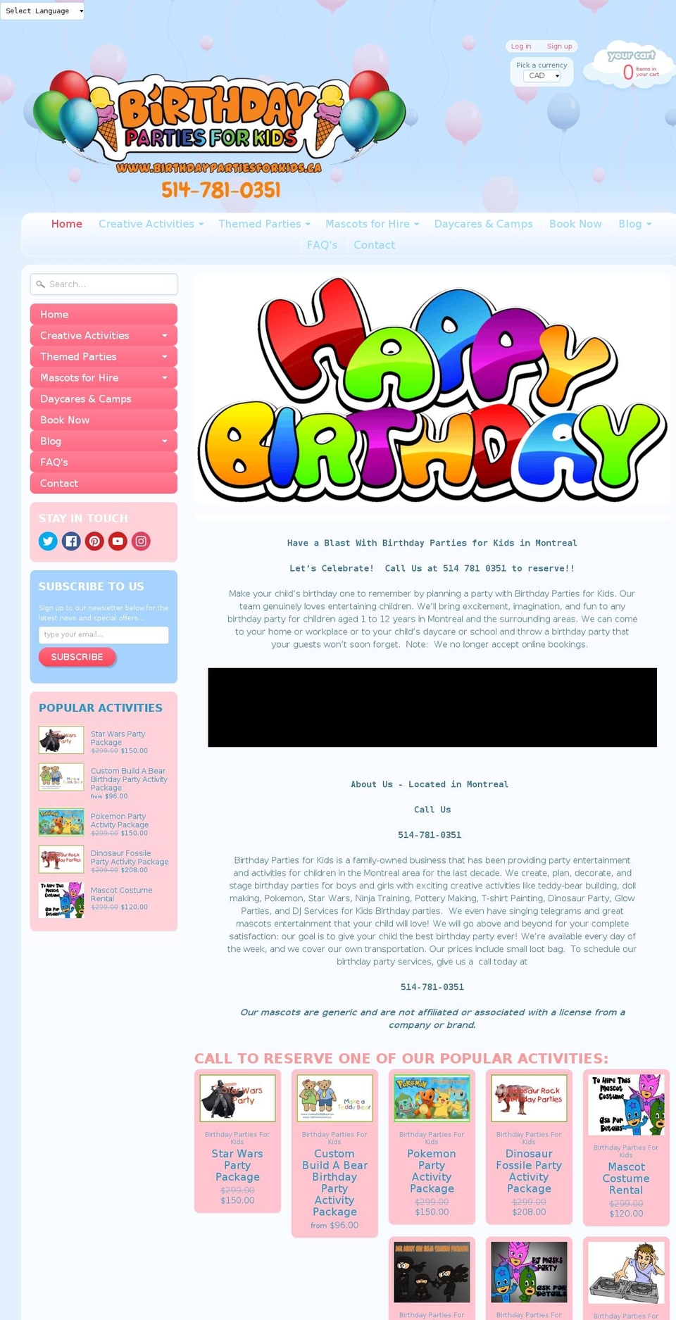 birthdaypartiesforkids.party shopify website screenshot