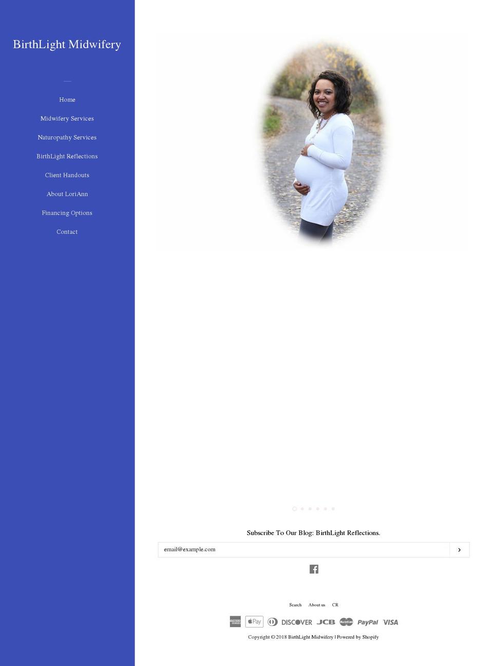 birthlightmidwifery.com — Shopify storefront screenshot