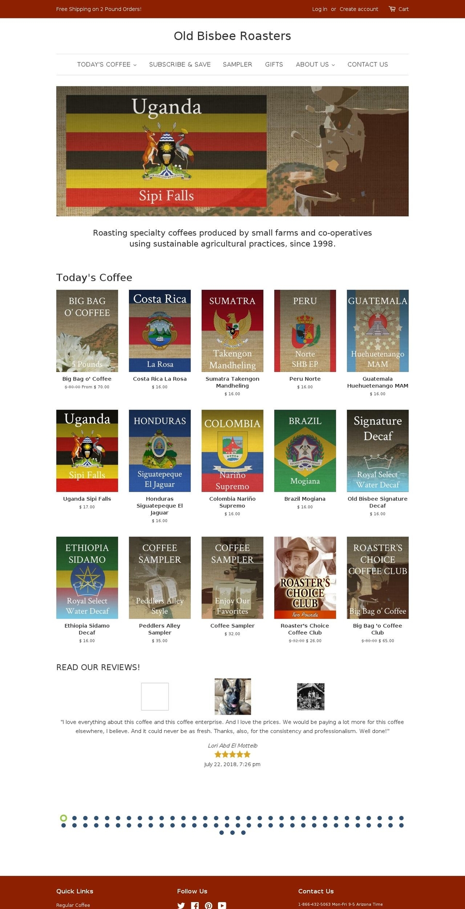 bisbeeroasters.com shopify website screenshot
