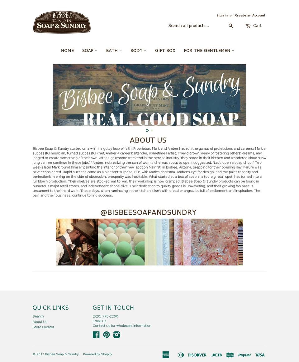 bisbeesoapandsundry.com shopify website screenshot