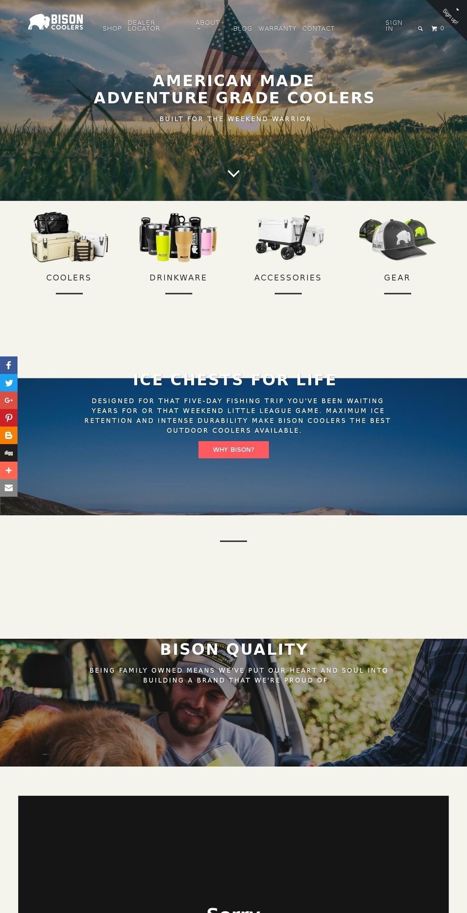 bisoncoolers.com shopify website screenshot