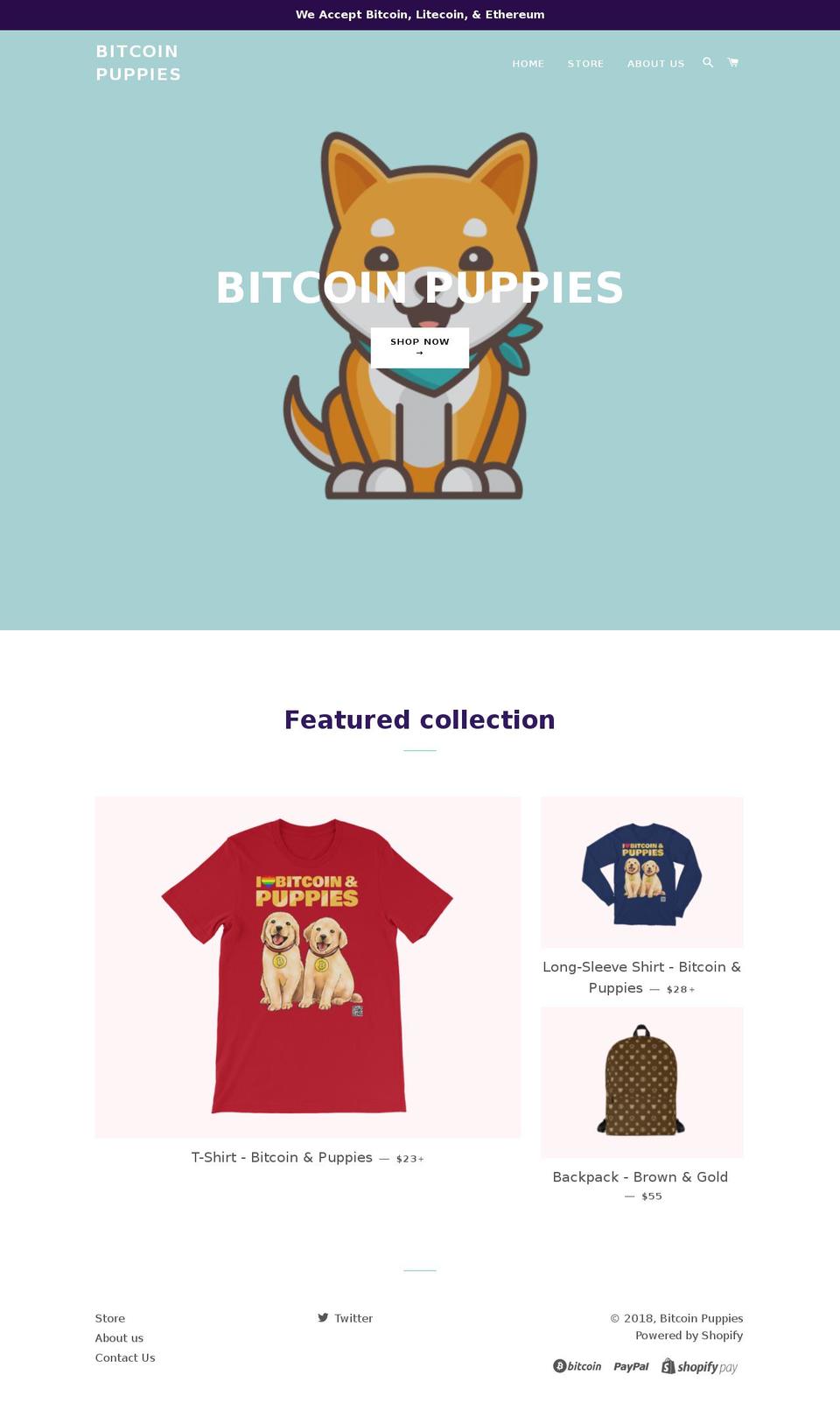 bitcoinpuppies.com shopify website screenshot