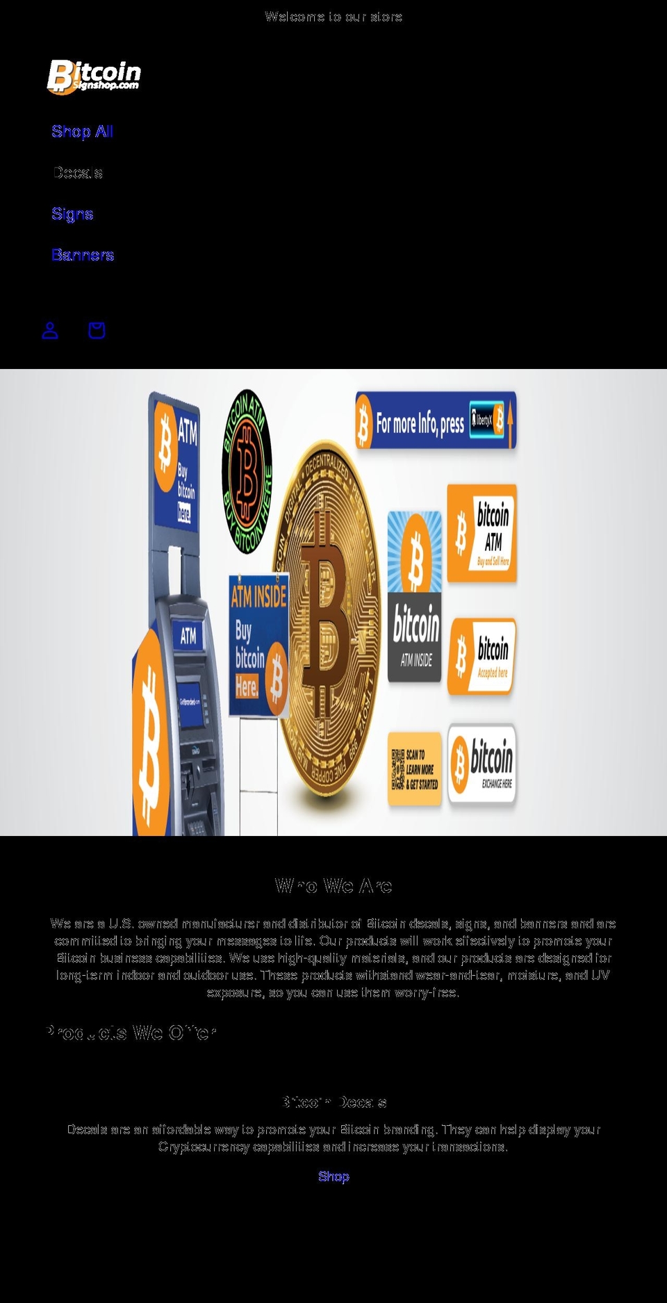 bitcoinsignshop.com shopify website screenshot
