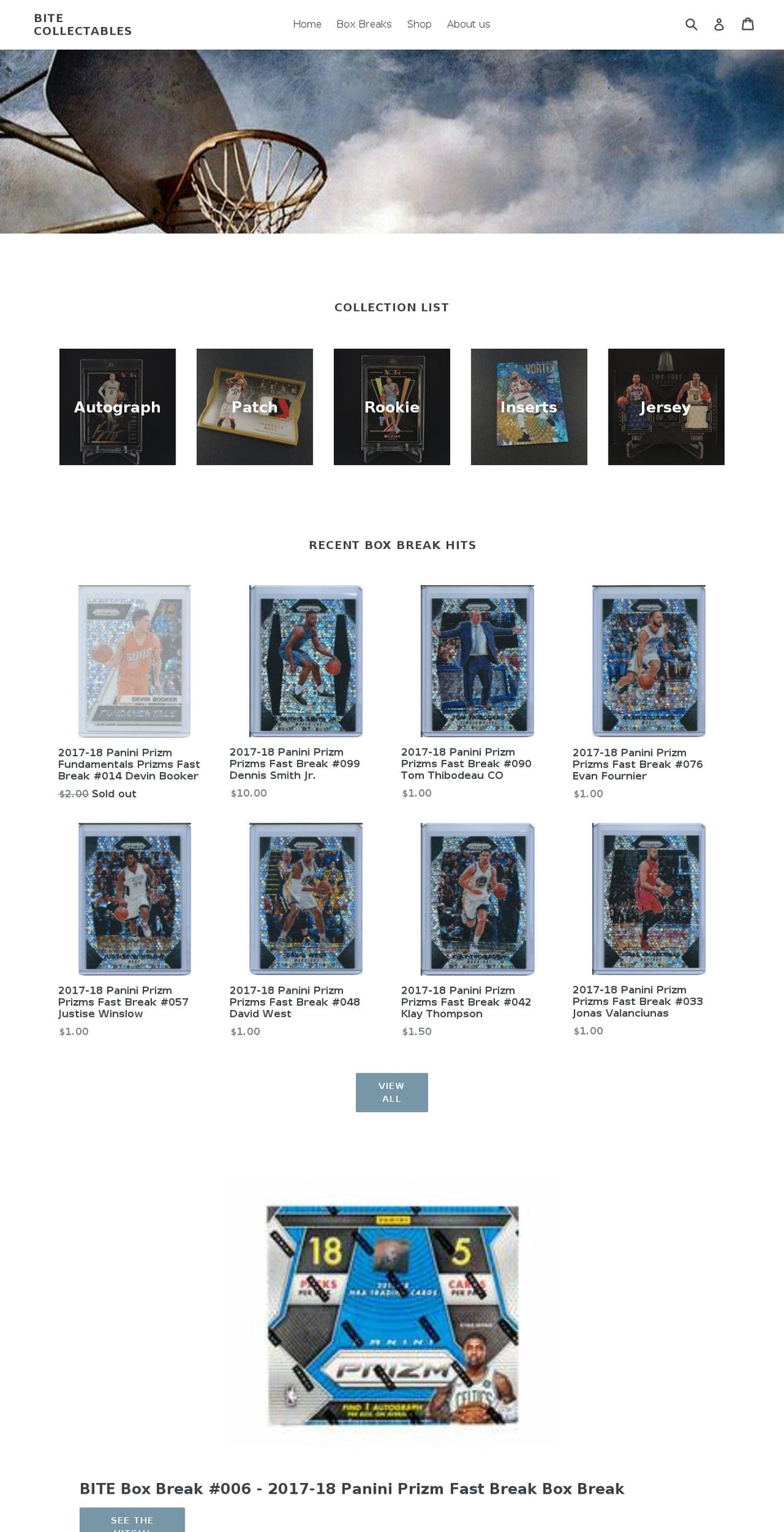 bitecollectables.com — Shopify storefront screenshot