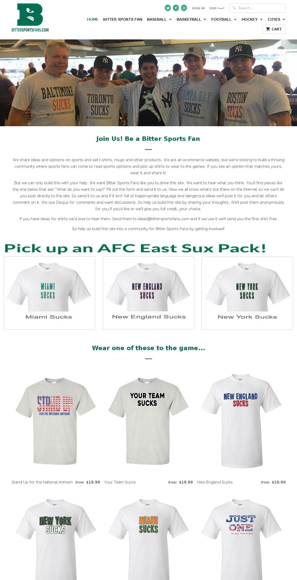 bittersportsfan.com shopify website screenshot