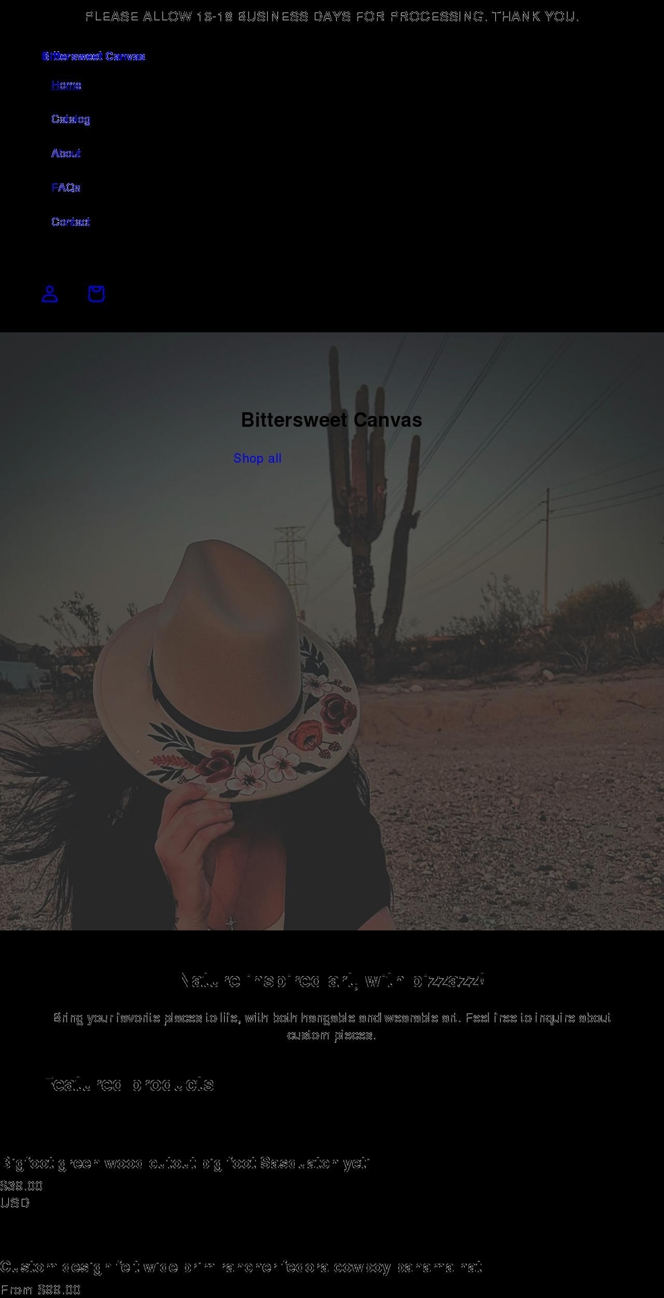 bittersweetcanvas.com shopify website screenshot