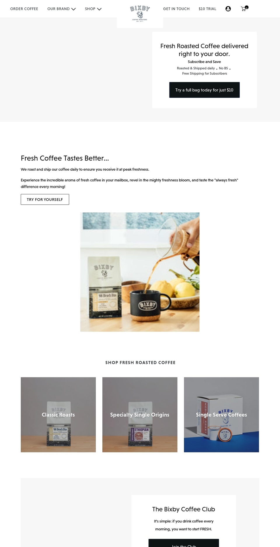 Bixby Roasting Co - TNS Shopify theme site example bixbycoffee.com