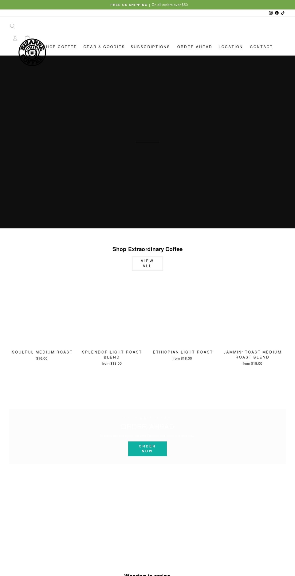 bizarrecoffee.com shopify website screenshot