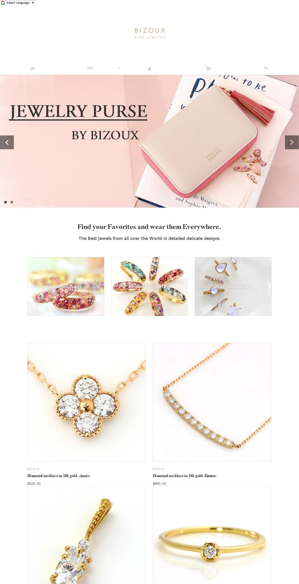 bizouxjewelry.com shopify website screenshot