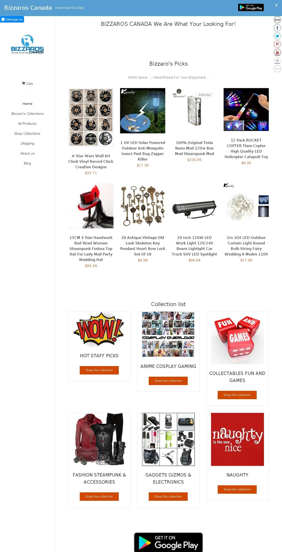 bizzaroscanada.ca shopify website screenshot