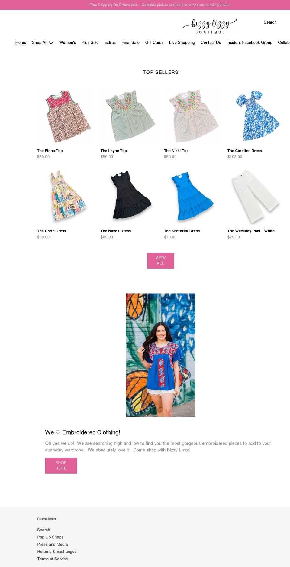 bizzylizzyboutique.com shopify website screenshot