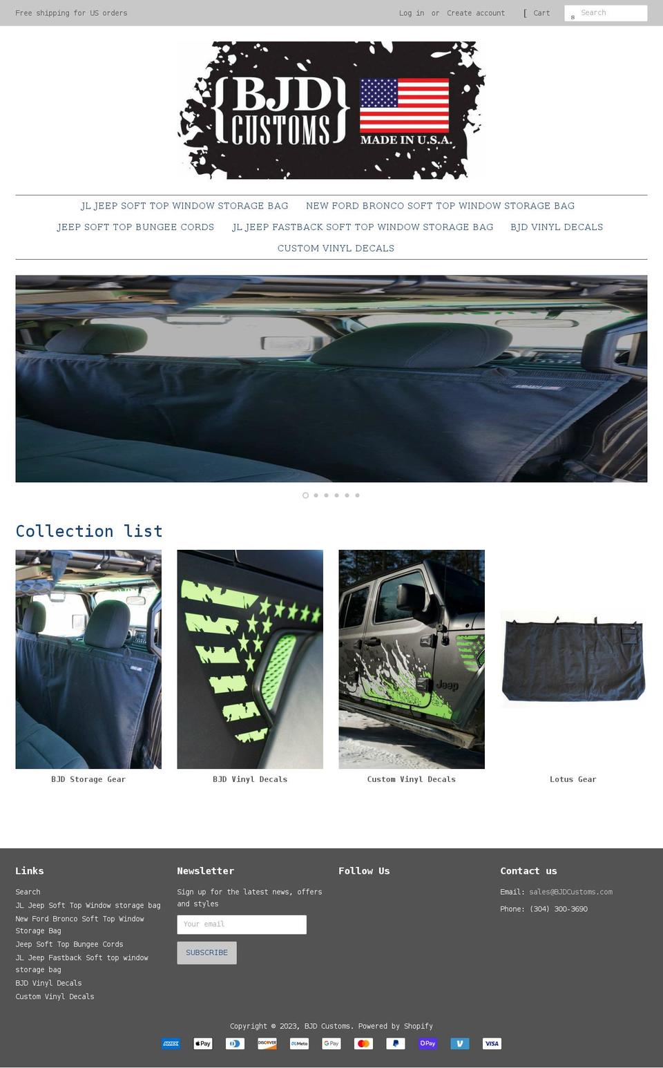 bjdcustoms.com shopify website screenshot