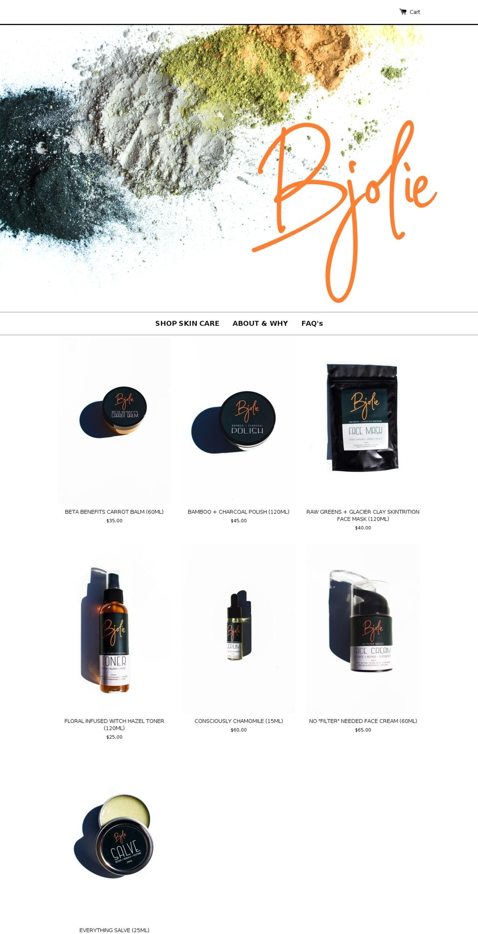 bjolieskincare.com shopify website screenshot