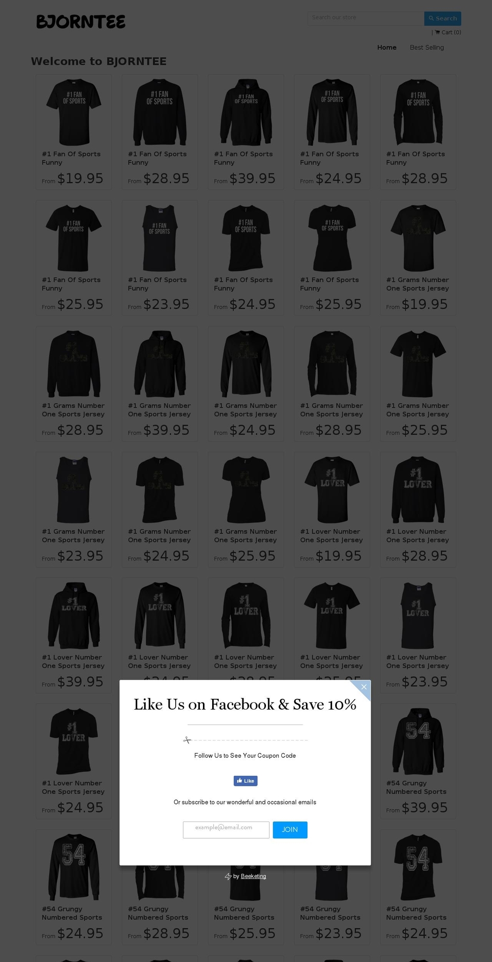 bjorntee.com shopify website screenshot