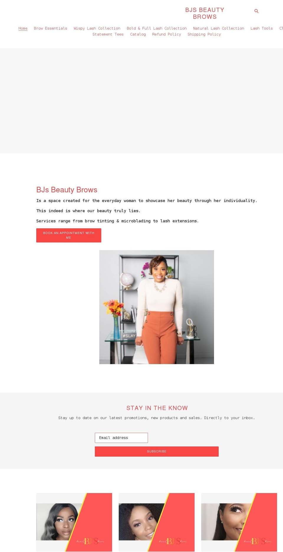 bjsbeautybrows.com shopify website screenshot
