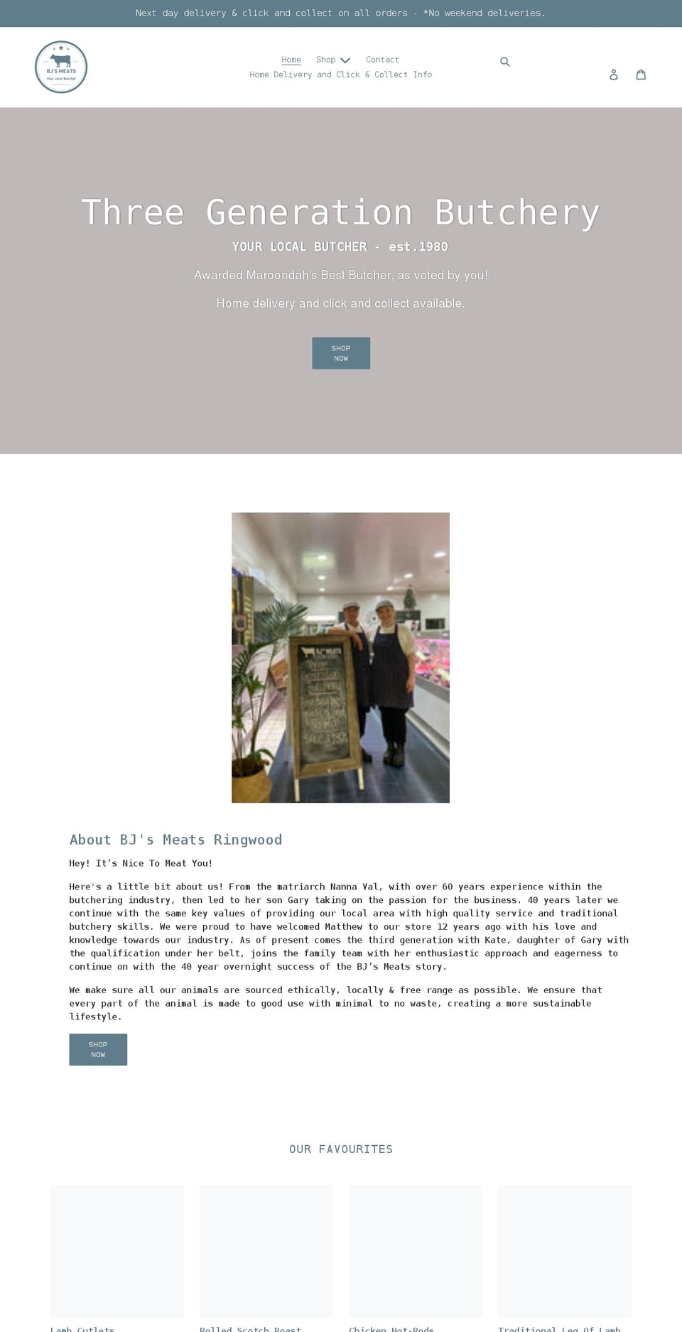 bjsmeats.com.au shopify website screenshot