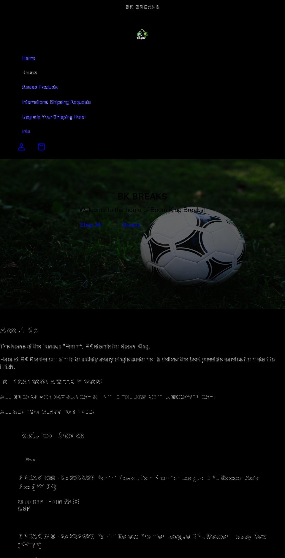 bkbreaks.co.uk shopify website screenshot