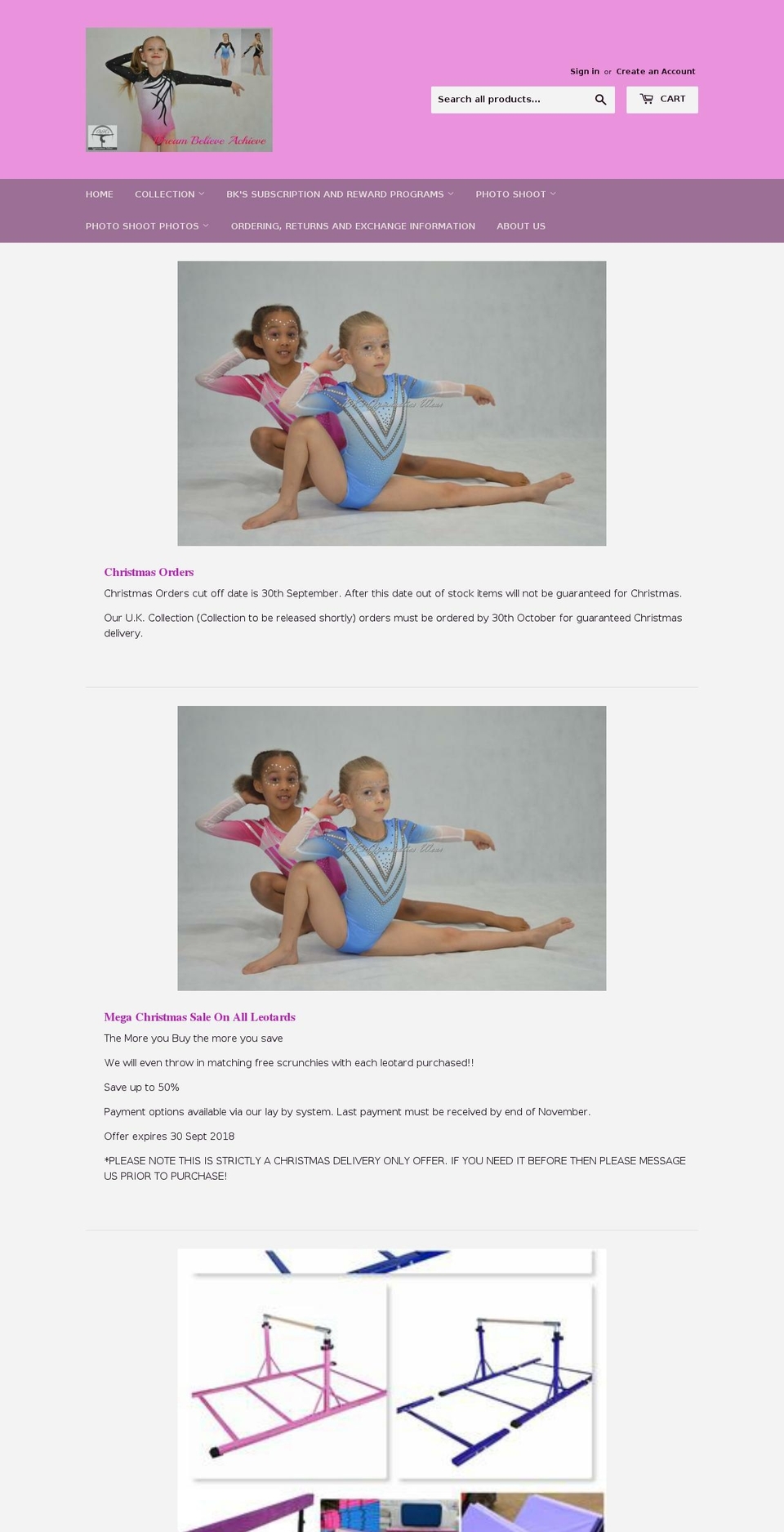 bks-gymnastics-wear.com — Shopify storefront screenshot