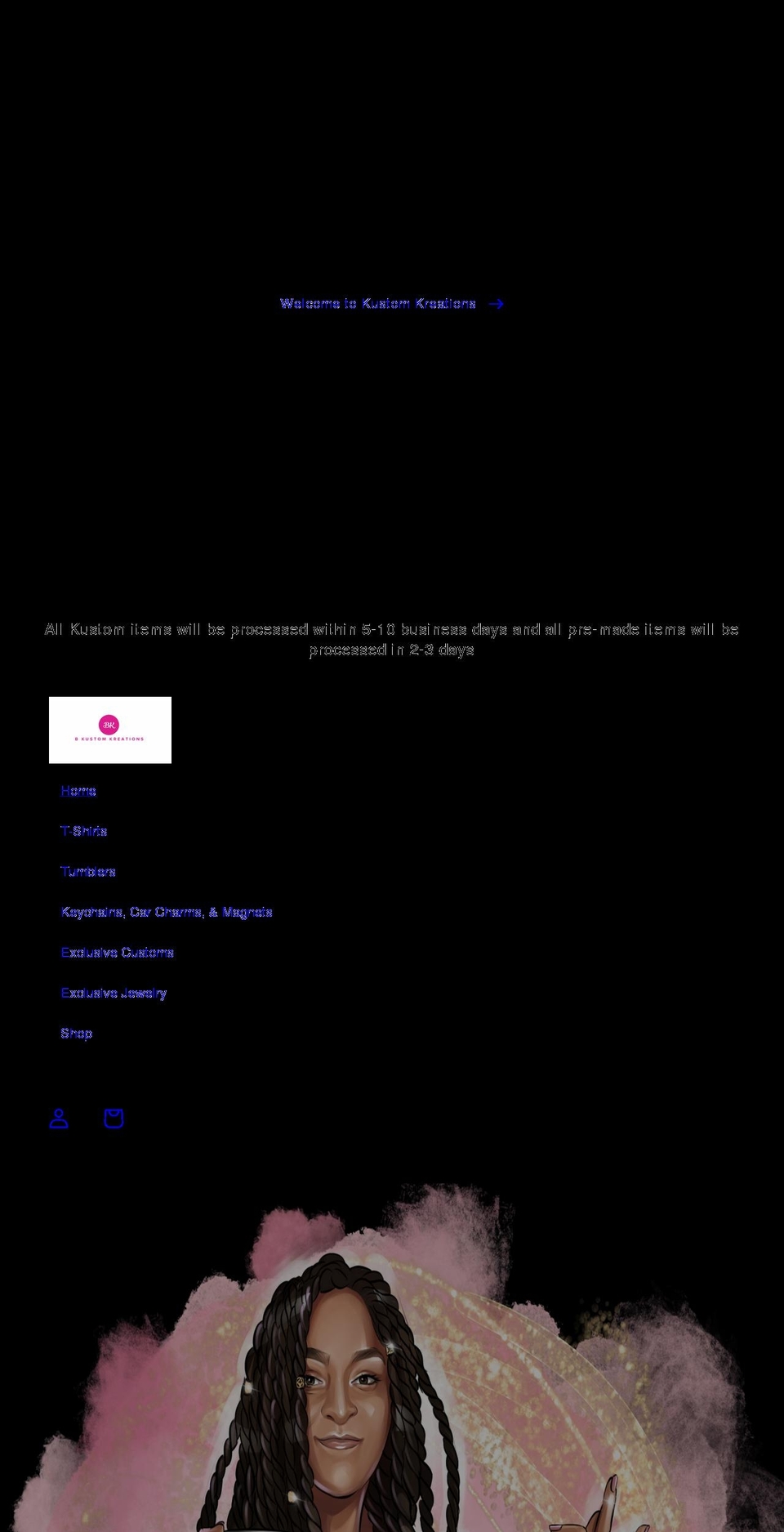 bkustomkreations.com shopify website screenshot