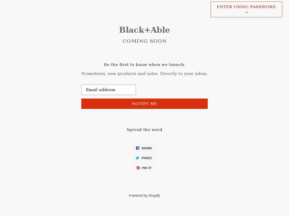 black-able.myshopify.com shopify website screenshot