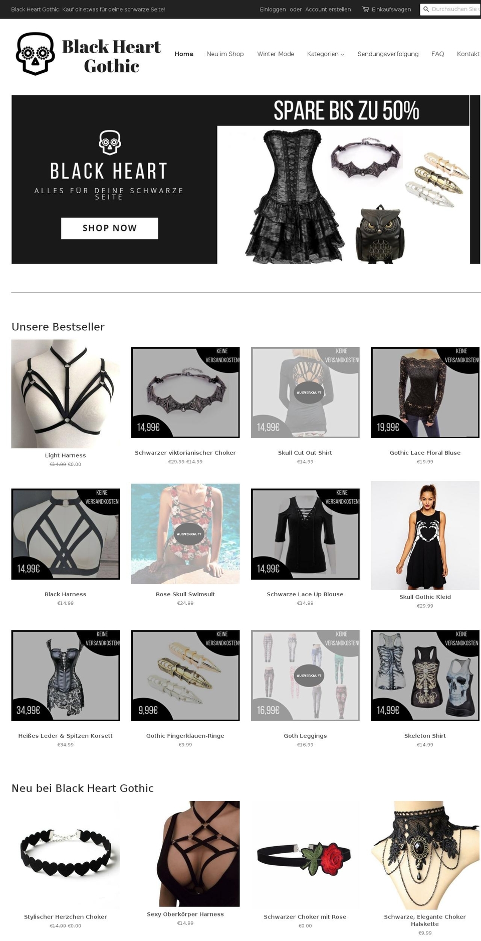 black-heart-gothic.de shopify website screenshot