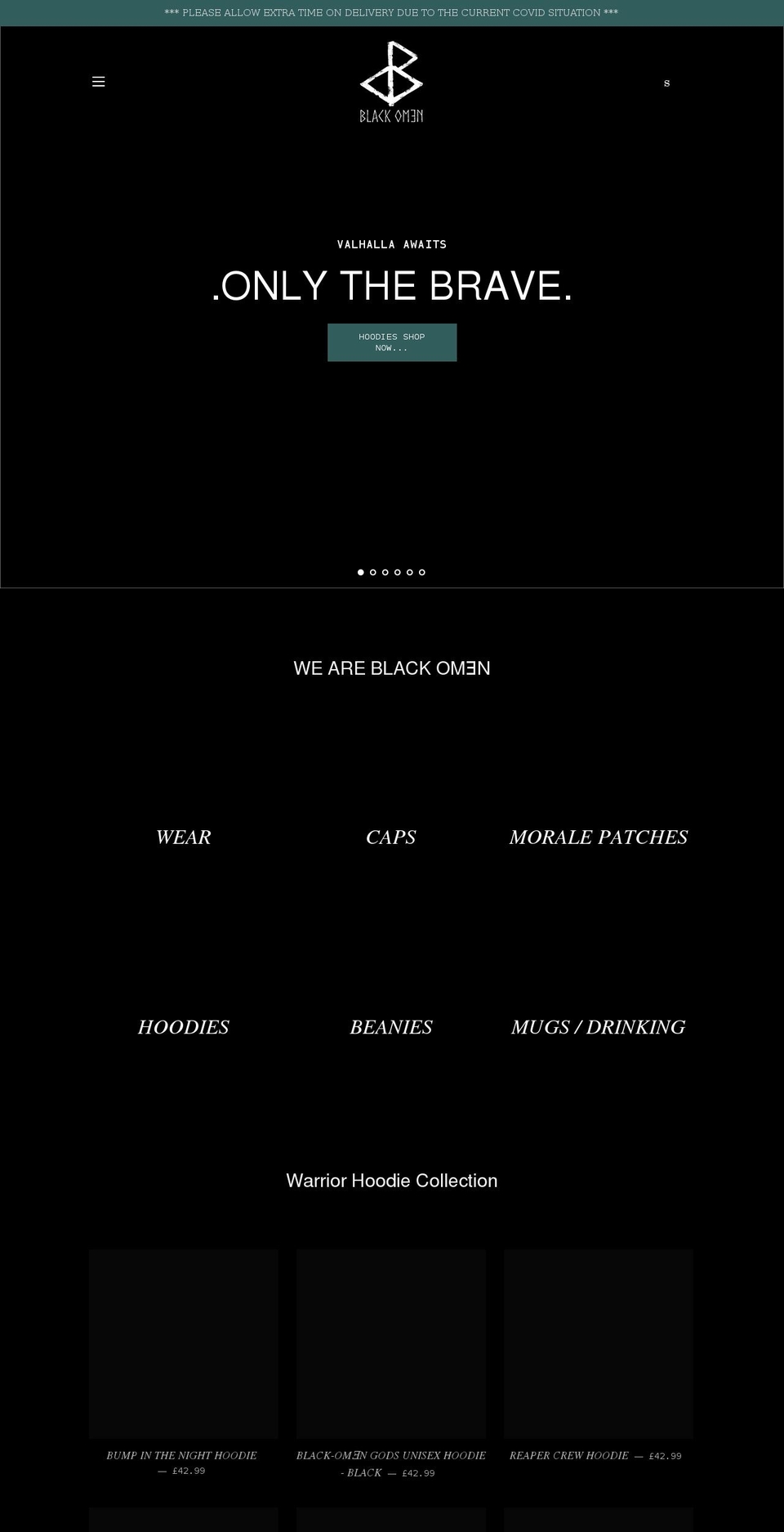 black-omen.com shopify website screenshot