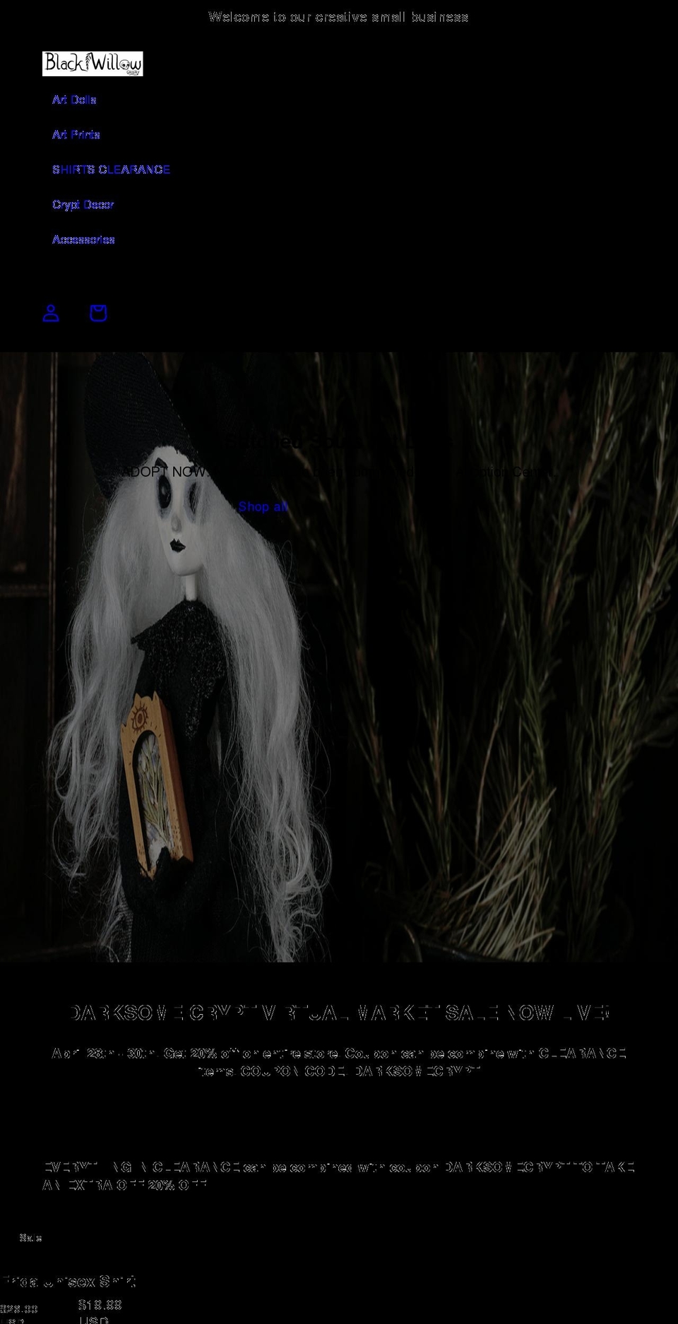 black-willow-gallery.myshopify.com shopify website screenshot