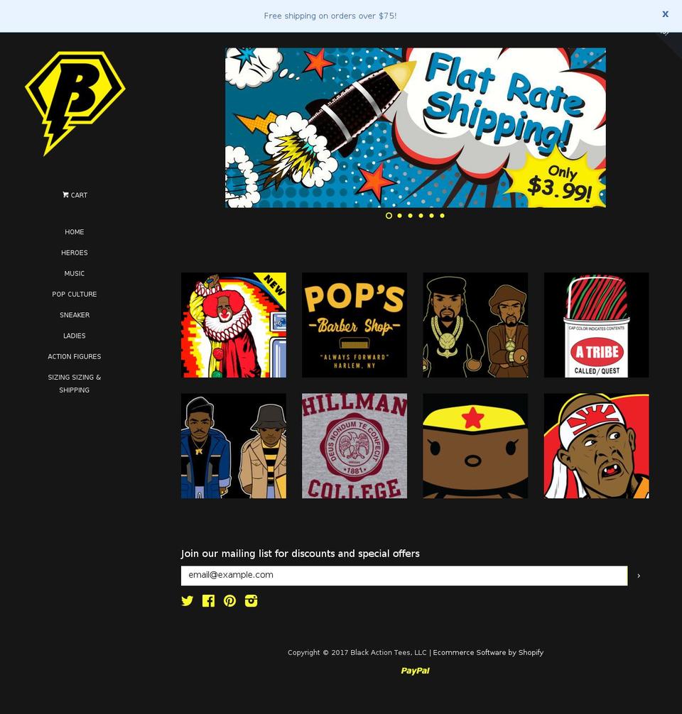 blackactiontees.com shopify website screenshot
