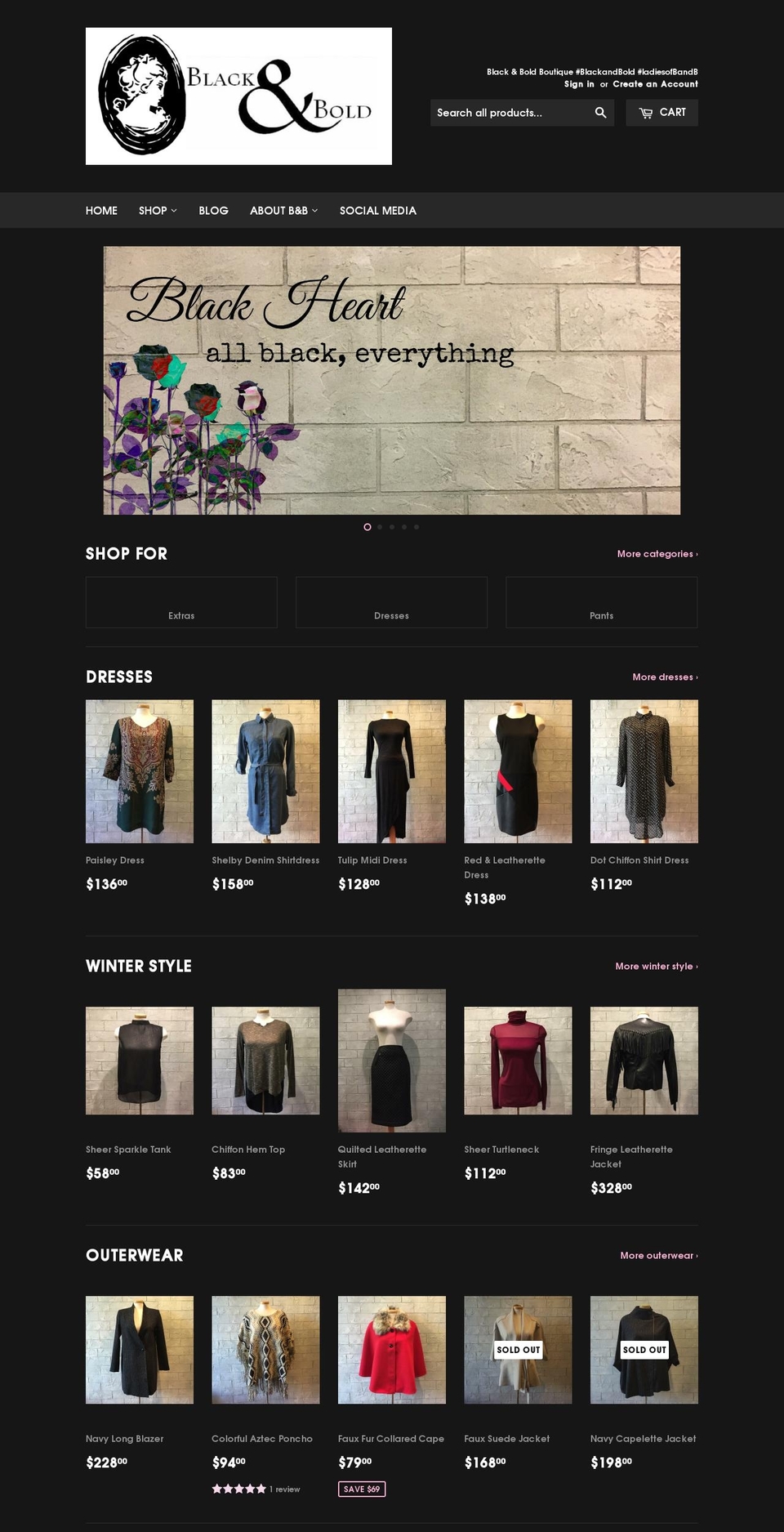 blackandboldboutique.com shopify website screenshot