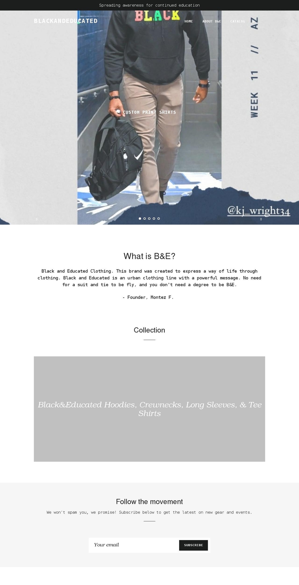 blackandeducatedclothing.com shopify website screenshot